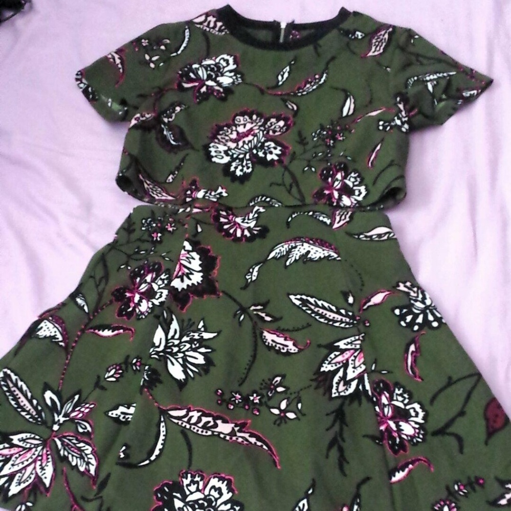 Topshop Olive Green Cutout Mini Dress